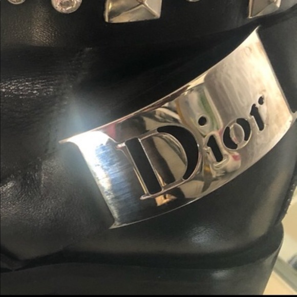 Dior black leather studded logo strap biker b - Picture 2 of 13